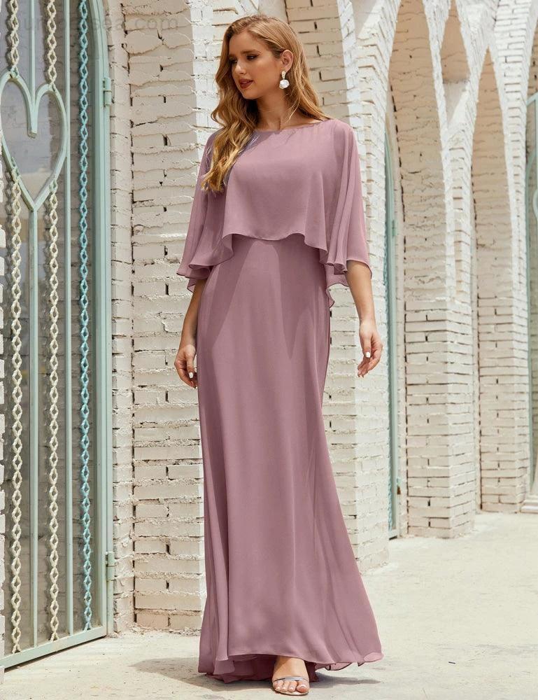 Sunnderly Bridesmaid Dress Women Long Sleeve V-Neck Chiffon Formal Wedding Party Dress SY28018 by numbersea