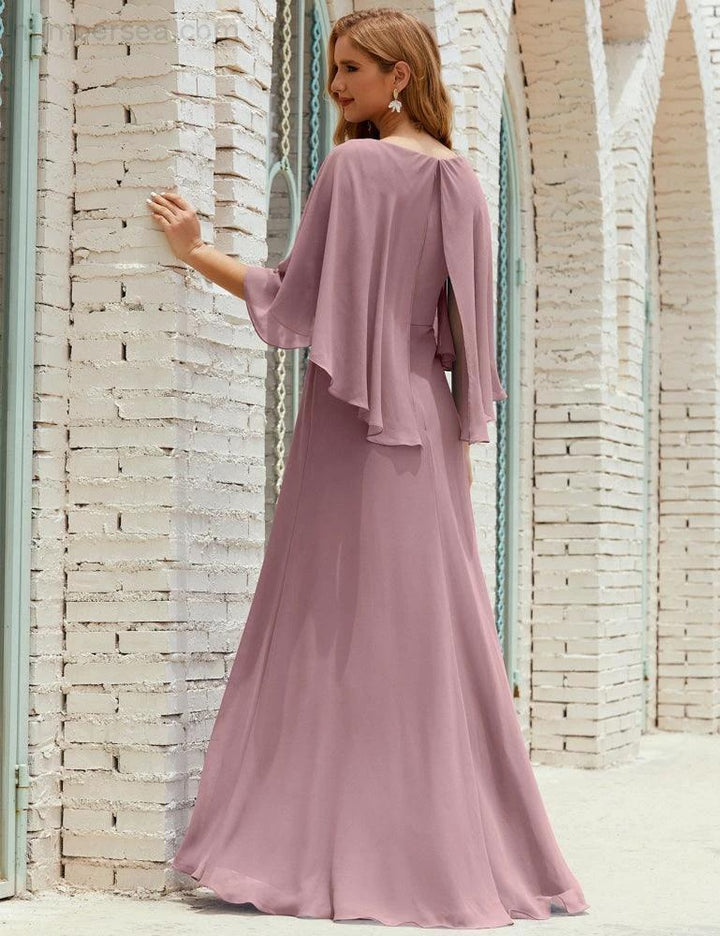 Sunnderly Bridesmaid Dress Women Long Sleeve V-Neck Chiffon Formal Wedding Party Dress SY28018 by numbersea