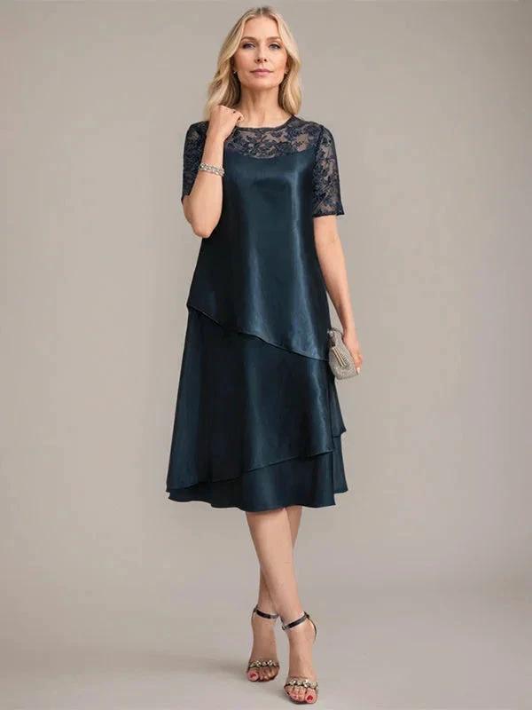 A-Line Scoop Knee-Length Mother of the Bride Dress With Applique &amp; Sequins by Dreamylily
