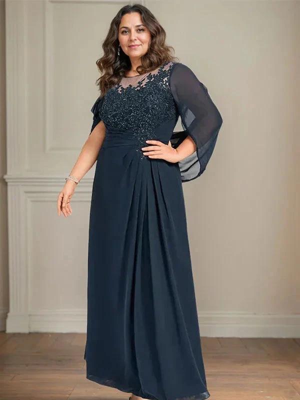 A-Line/Princess Scoop Floor-Length Mother of the Bride Dresses with Pleated &amp; Sequins by Dreamylily