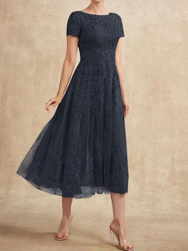 A-line Scoop Tea-Length Tulle Lace Mother of the Bride Dress by Dreamylily
