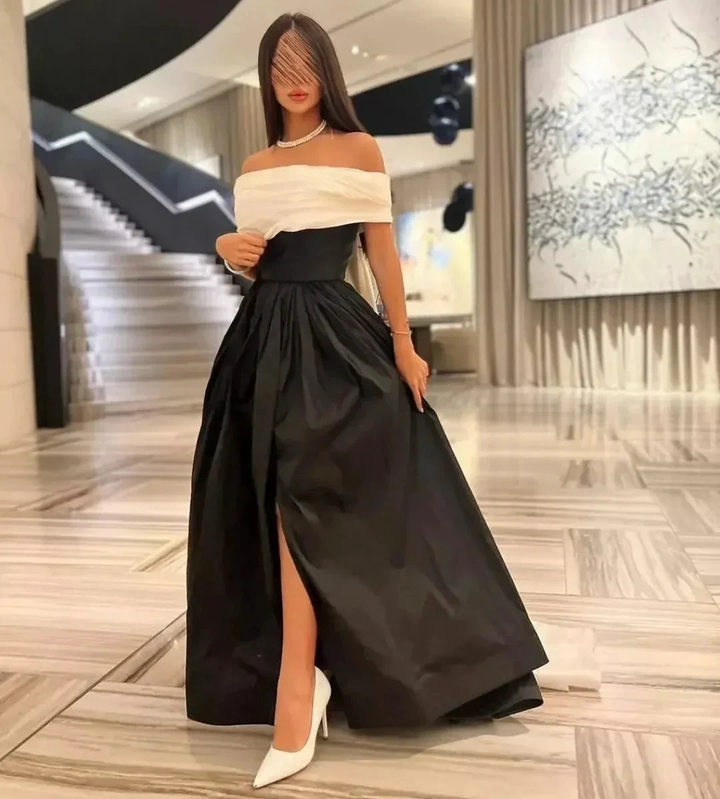 Luxury Black And White Satin Prom Dresses With Removable Tail Custom Made Cocktail Party Evening Dress Y5025 by simplepromdress