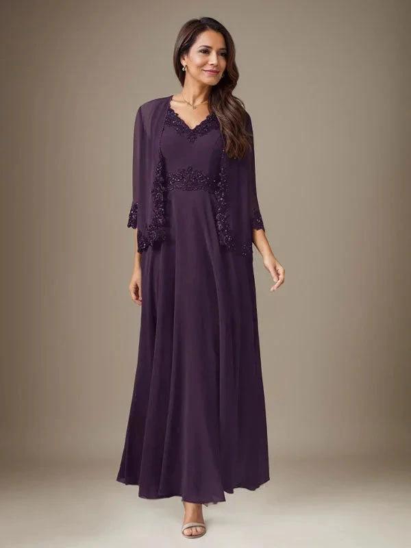 Plum A-Line Sequins Chiffon Dress by Dreamylily