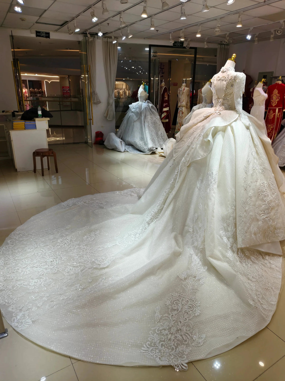 Ivory Gilded Butterfly Ballgown Crystal-Embroidered Bust &amp; Fringed Collar by ZAPDRESS