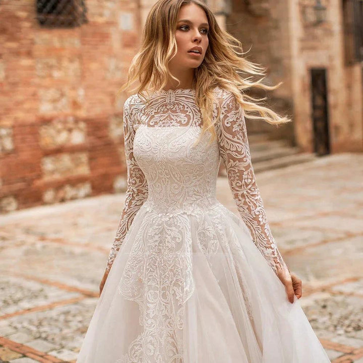 Luxury Wedding Dresses Lace Applique A-Line Bridal Gowns Robe Church Wedding Party Beach Vestido De Novia 2023 Boda Elegante שמל by payinti