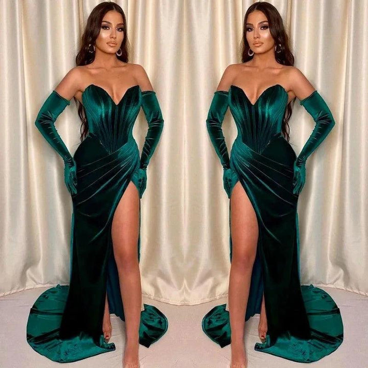 Sleeveless V-Neck Mermaid Evening Gown with Front Split by BIZTUNNEL