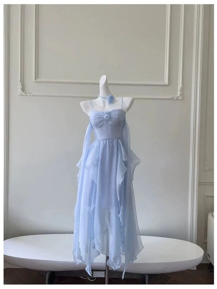 Elegant Spaghetti Straps Blue Chiffon Homecoming Dress Birthday Dress Y7573 by simplepromdress