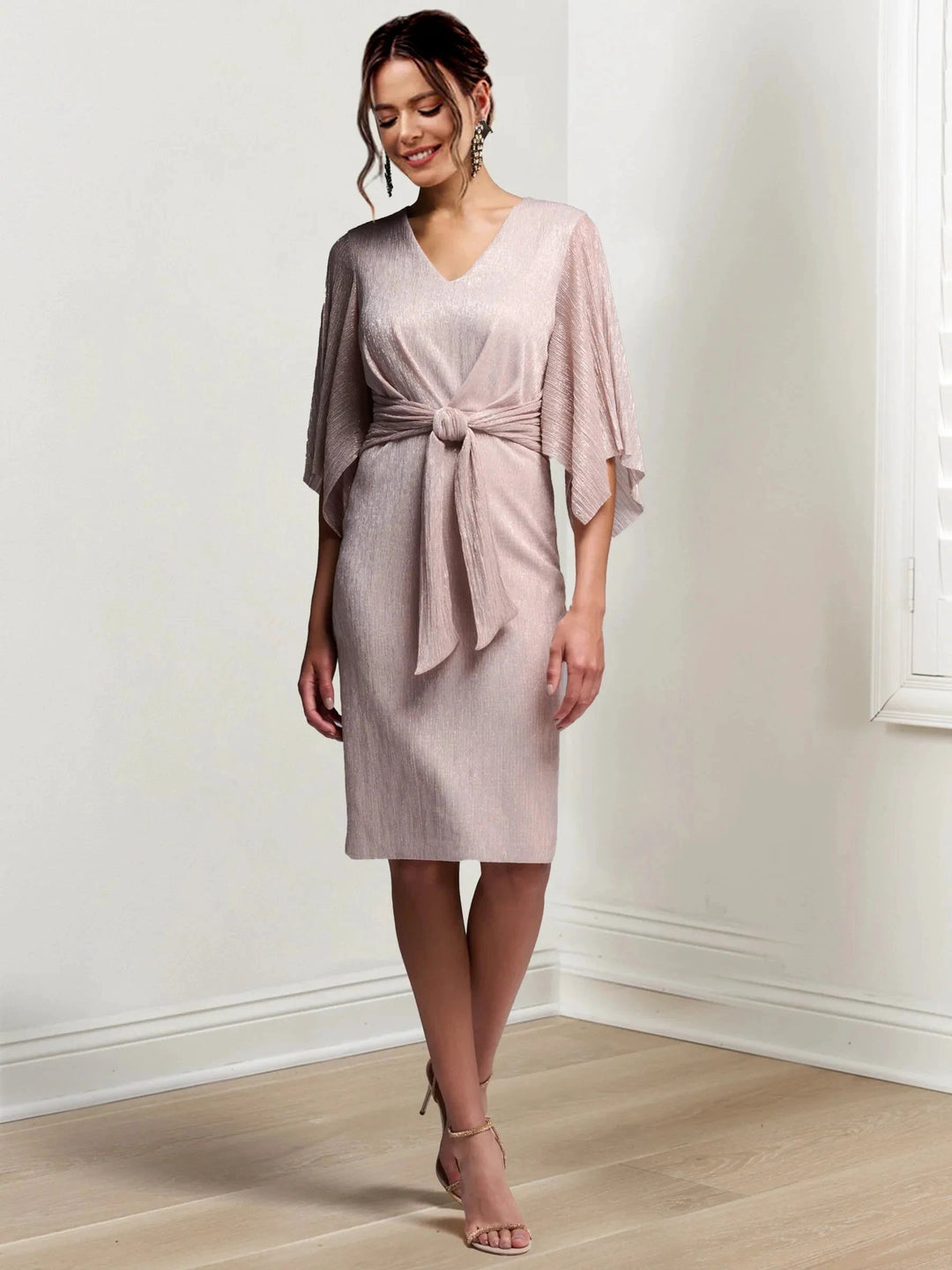 Sheath/Column V-Neck Knee-Length Mother of the Bride Dresses by Dreamylily
