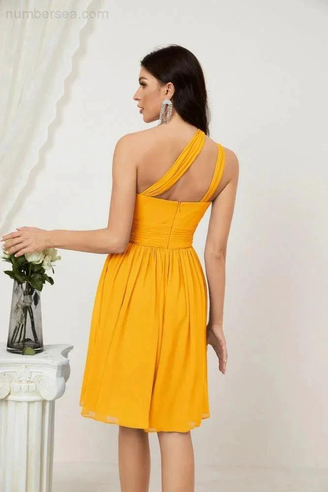 Numbersea Women Chiffon Short One Shoulder Bridesmaid Dress Formal Dresses for Party Homecoming 2804 by numbersea