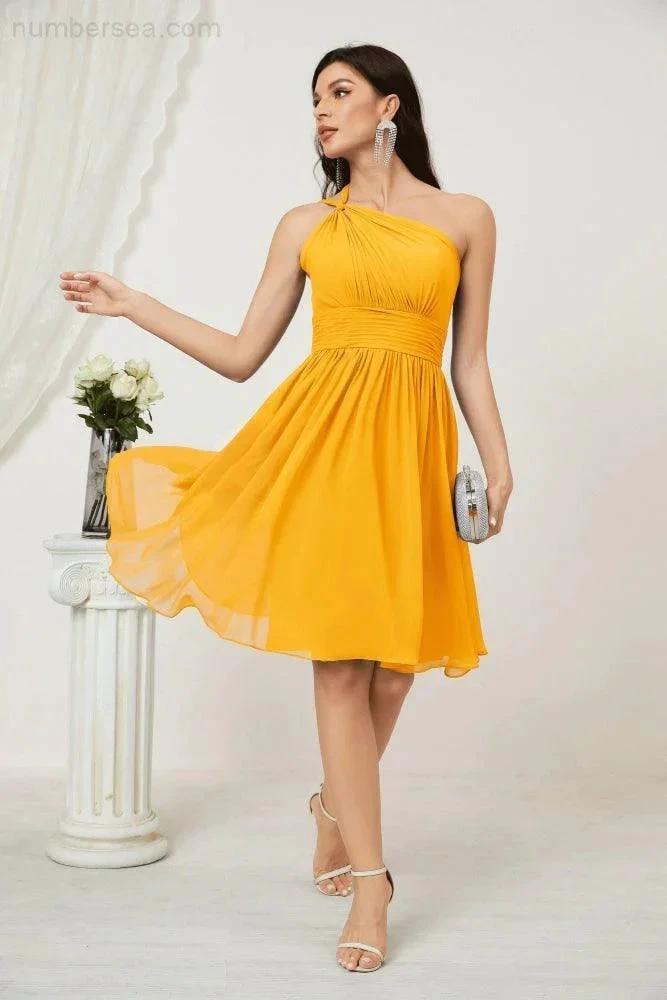 Numbersea Women Chiffon Short One Shoulder Bridesmaid Dress Formal Dresses for Party Homecoming 2804 by numbersea