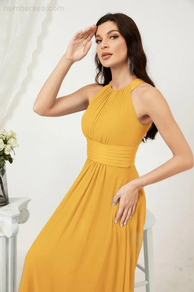 Numbersea Formal Party Gown Dress Chiffon Halter Long Sleeveless Bridesmaid Dresses 2802 by numbersea