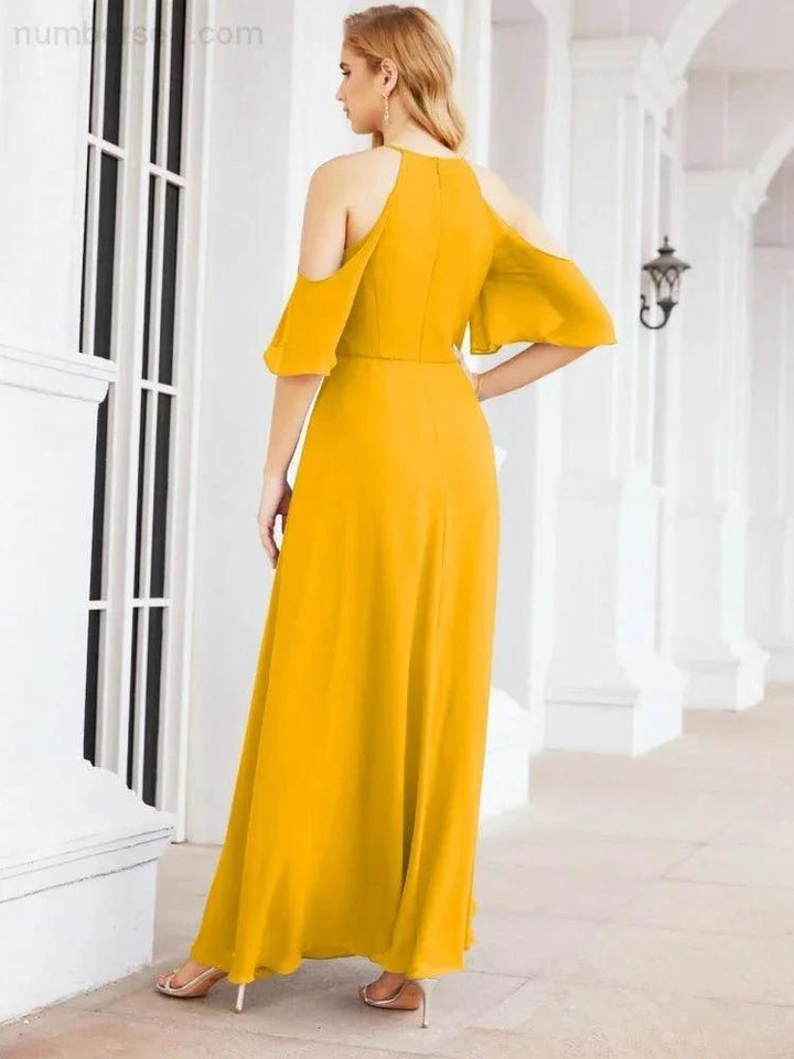 Numbersea Cold Shoulder Bridesmaid Dresses A-Line Long Formal Evening Gowns 28074 by numbersea