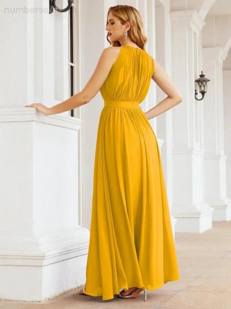 Numbersea Halter Bridesmaid Dress Empire Waist Formal Evening Prom Gown for Mother of The Bride 28030 by numbersea