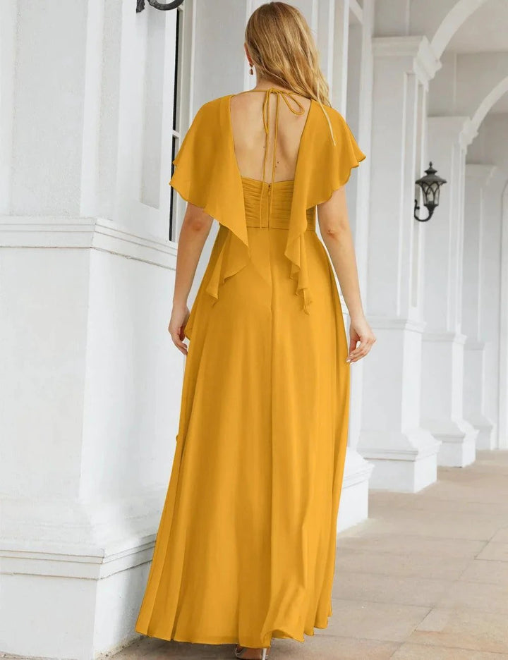 Numbersea Chiffon Bridesmaid Dresses Long Formal Evening Prom Mother of The Bride Dress with Flutter Sleeve SEA28040 by numbersea