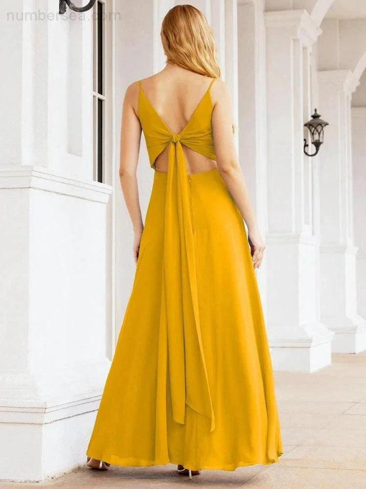 Numbersea Spaghetti Strap Bridesmaid Dresses V Neck Butterfly Back Fromal Evening Party Prom Gown 28036 by numbersea