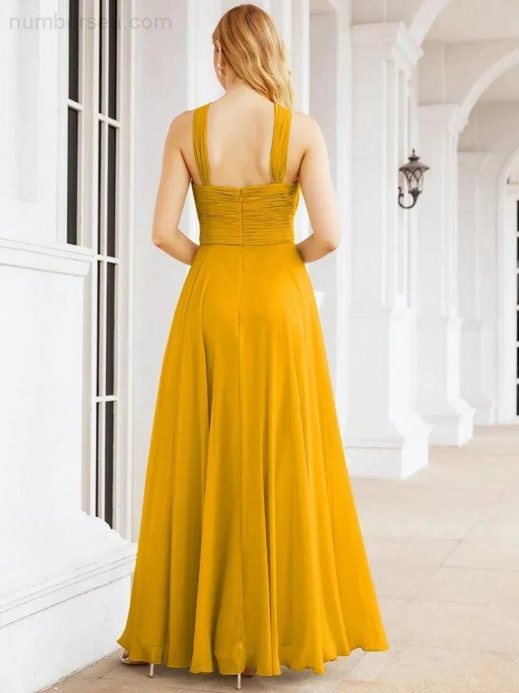 Numbersea Crisscross Halter Bridesmaid Dresses for Party Wedding Evening Prom Maxi Ball Gowns 28053 by numbersea