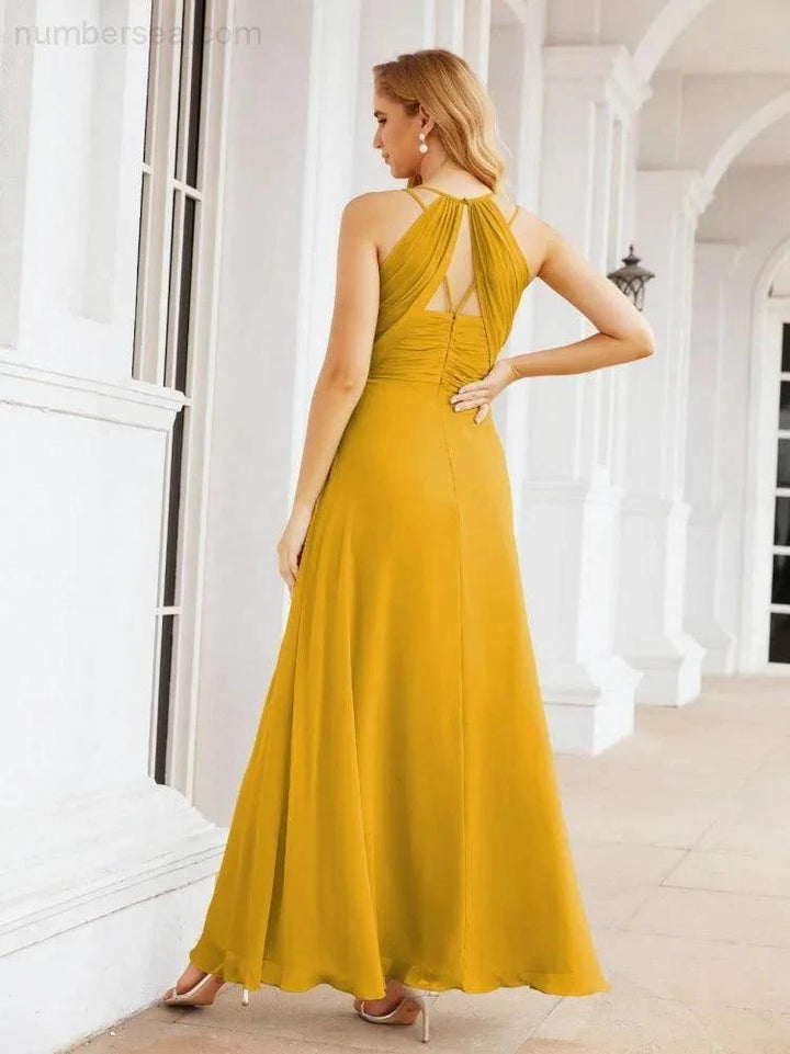 Numbersea Double Spaghetti Straps Bridesmaid Dresses for Women Long Formal Party Dress Side Split 28051 by numbersea