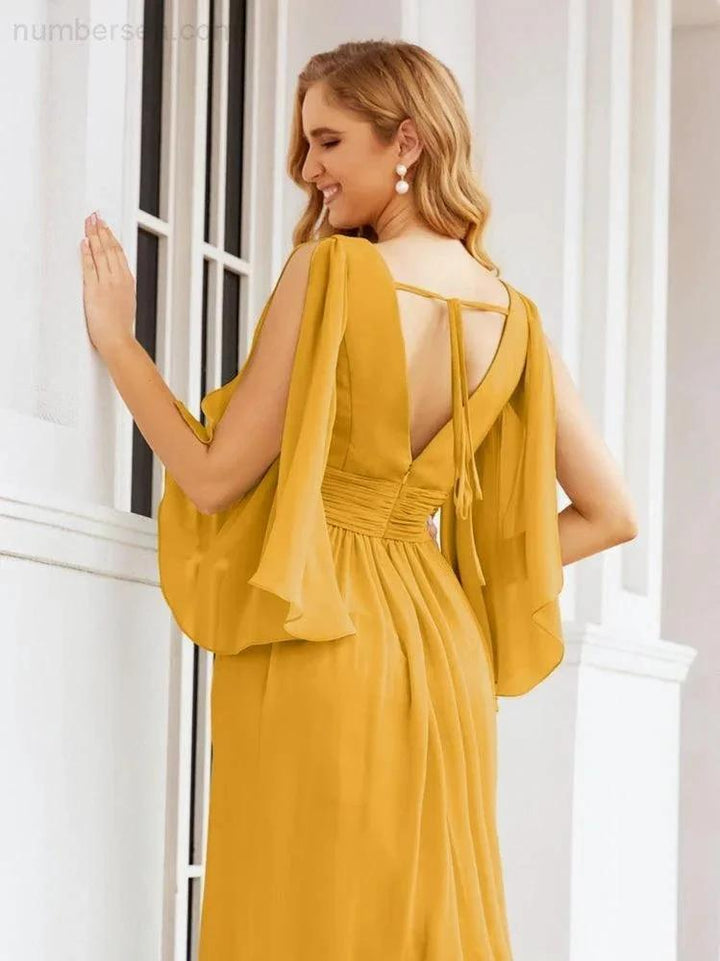 Numbersea Bridesmaid Dresses with Split for Wedding Party Flutter Sleeves 28045 by numbersea