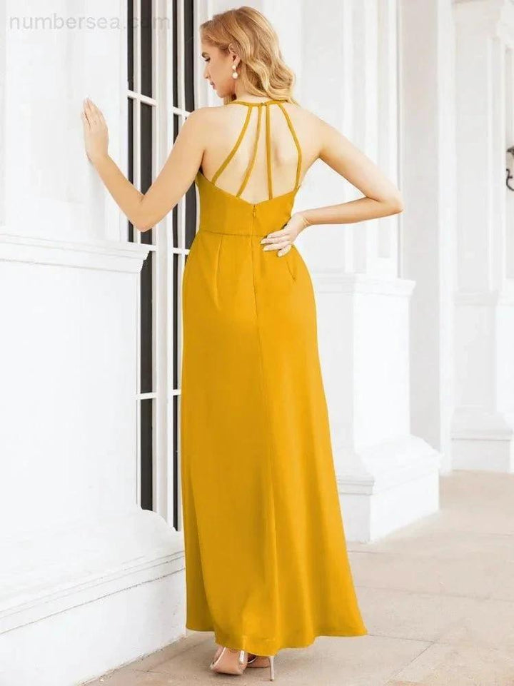 Numbersea Spaghetti Strap Bridesmaid Dresses V-Neck Long A-Line Formal Prom Gowns 28063 by numbersea