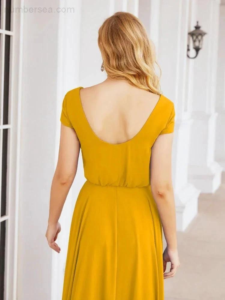 Numbersea V-Neck Bridesmaid Dresses Long Cap Sleeves Prom Evening Formal Gowns 28071 by numbersea