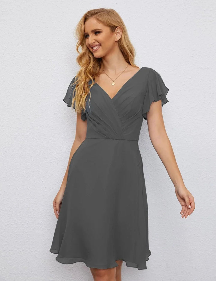 Numbersea U Back Homecoming Dress Formal Prom Dress Knee Length Short Sleeves Cocktail Party Dress 28077 by numbersea