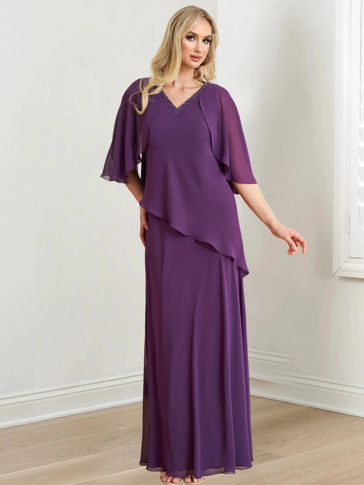 A-Line/Princess V-Neck Floor-Length Mother of the Bride Dresses by Dreamylily