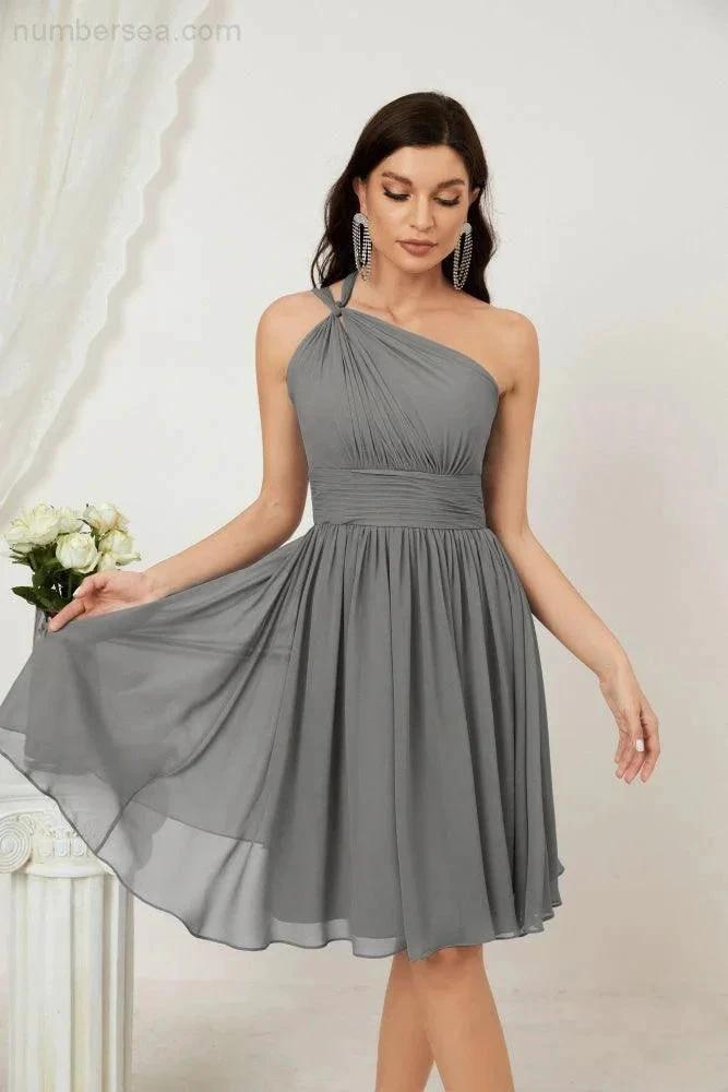 Numbersea Women Chiffon Short One Shoulder Bridesmaid Dress Formal Dresses for Party Homecoming 2804 by numbersea