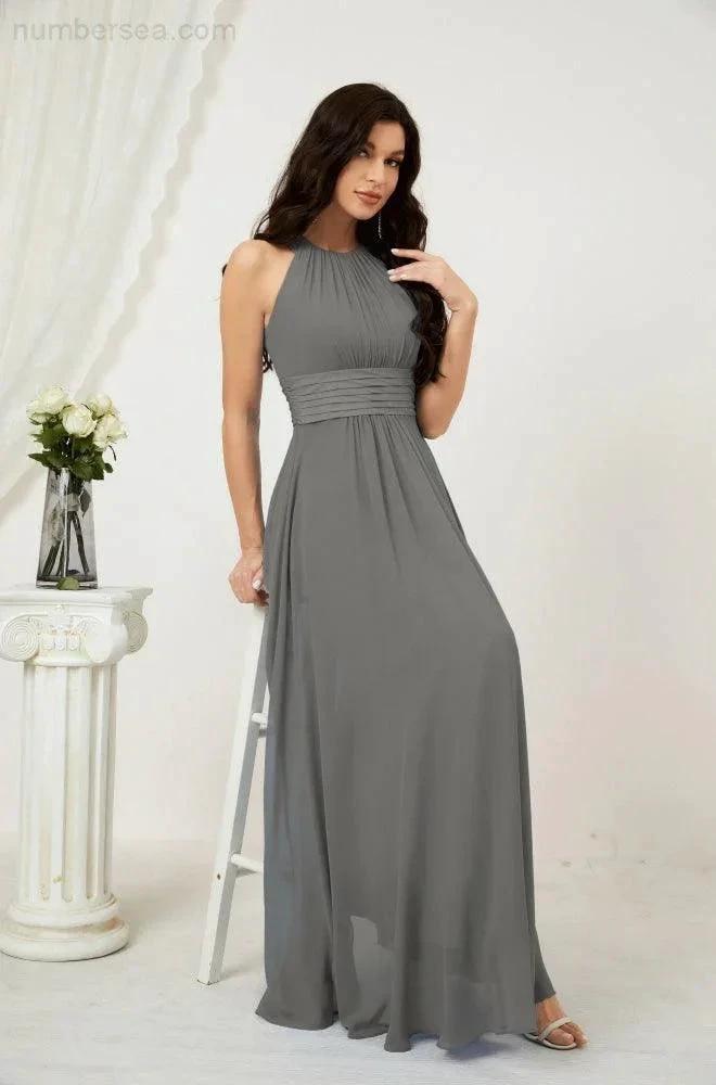 Numbersea Formal Party Gown Dress Chiffon Halter Long Sleeveless Bridesmaid Dresses 2802 by numbersea