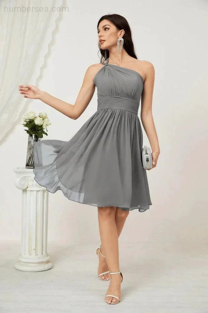 Numbersea Women Chiffon Short One Shoulder Bridesmaid Dress Formal Dresses for Party Homecoming 2804 by numbersea