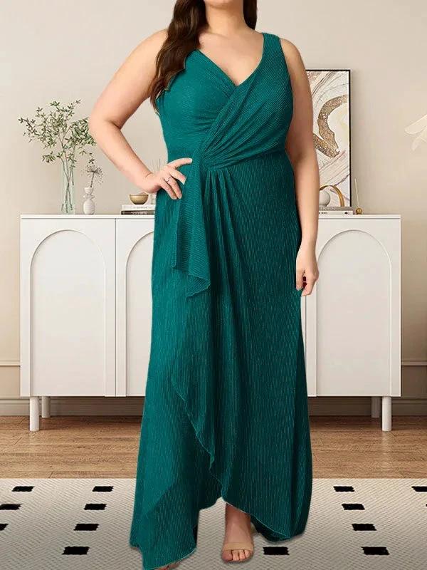 A-Line V-Neck Ruched Metallic Mesh Dress by Dreamylily