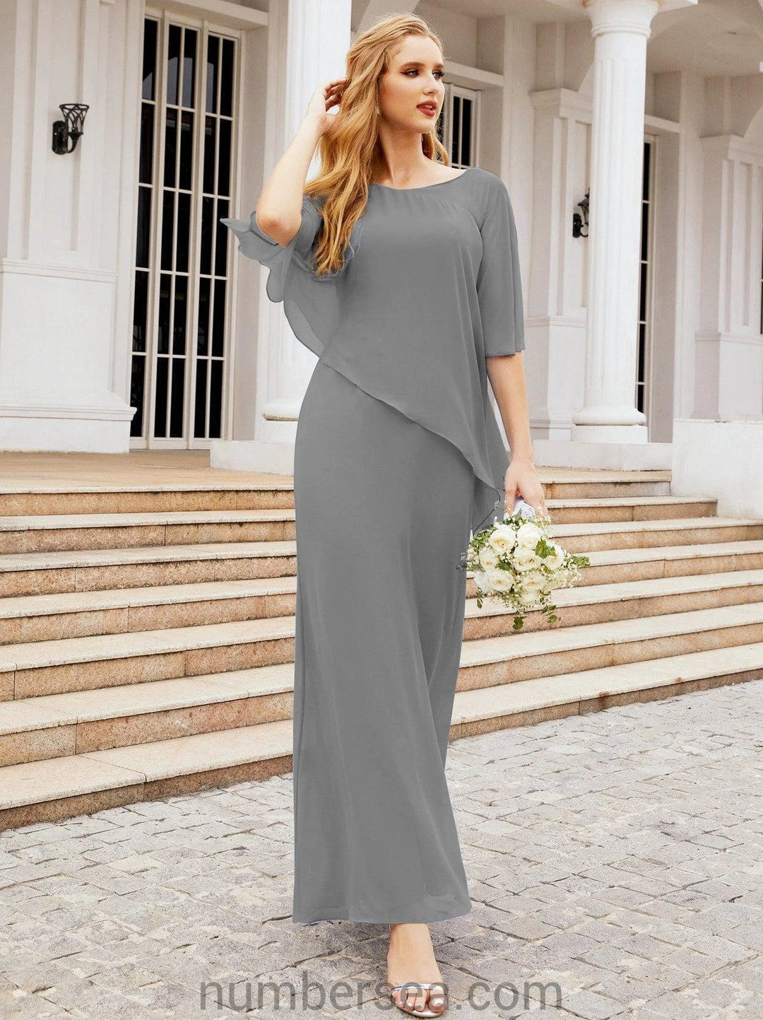 Sunnderly Formal Party Gown Dress Long Mother of The Bride Dresses with Ruffle Cape SY28026 by numbersea