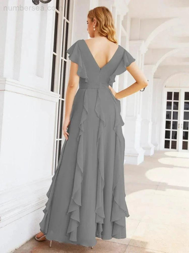 Ruffled Bridesmaid Dresses with Sleeves Long Formal Party Dress 28041 by numbersea