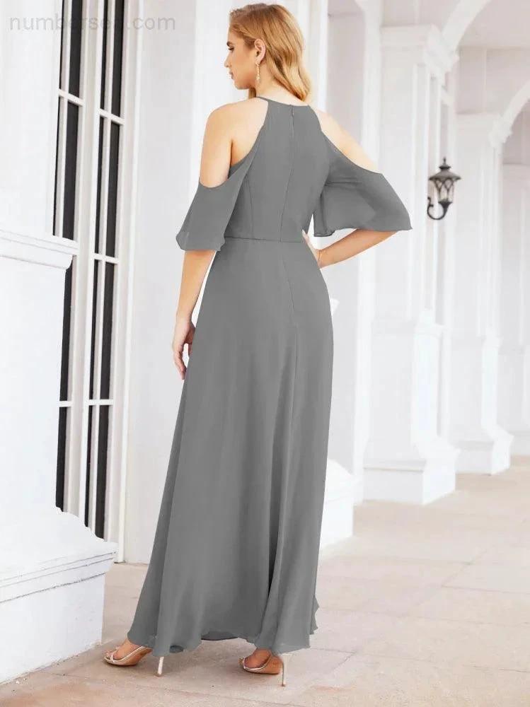 Numbersea Cold Shoulder Bridesmaid Dresses A-Line Long Formal Evening Gowns 28074 by numbersea