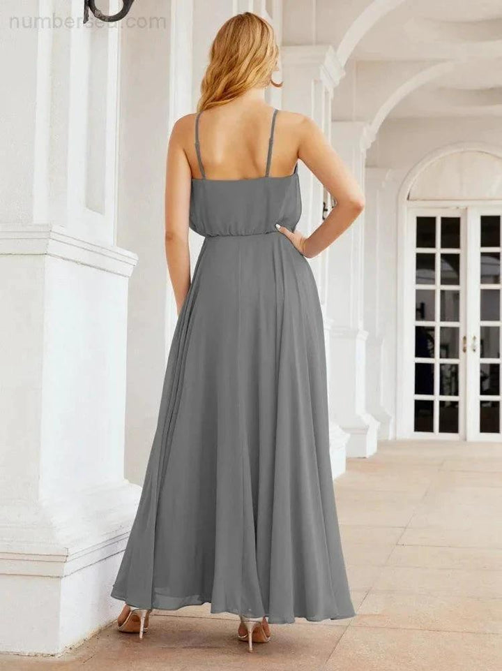 Numbersea Halter Long Bridesmaid Dresses Formal A line Juniors Dress 28029 by numbersea