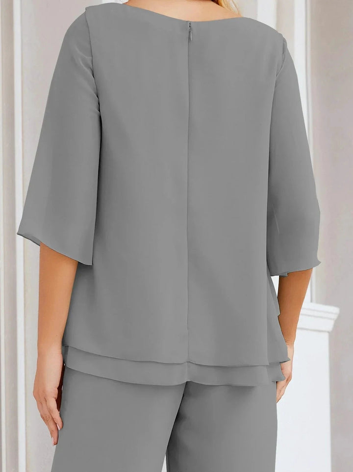 Sunnderly Elegant 2 Piece Mother of The Bride Dress Plus Size Pant Suits Ruffle Layers Sliver Housecoat SY28064 by numbersea