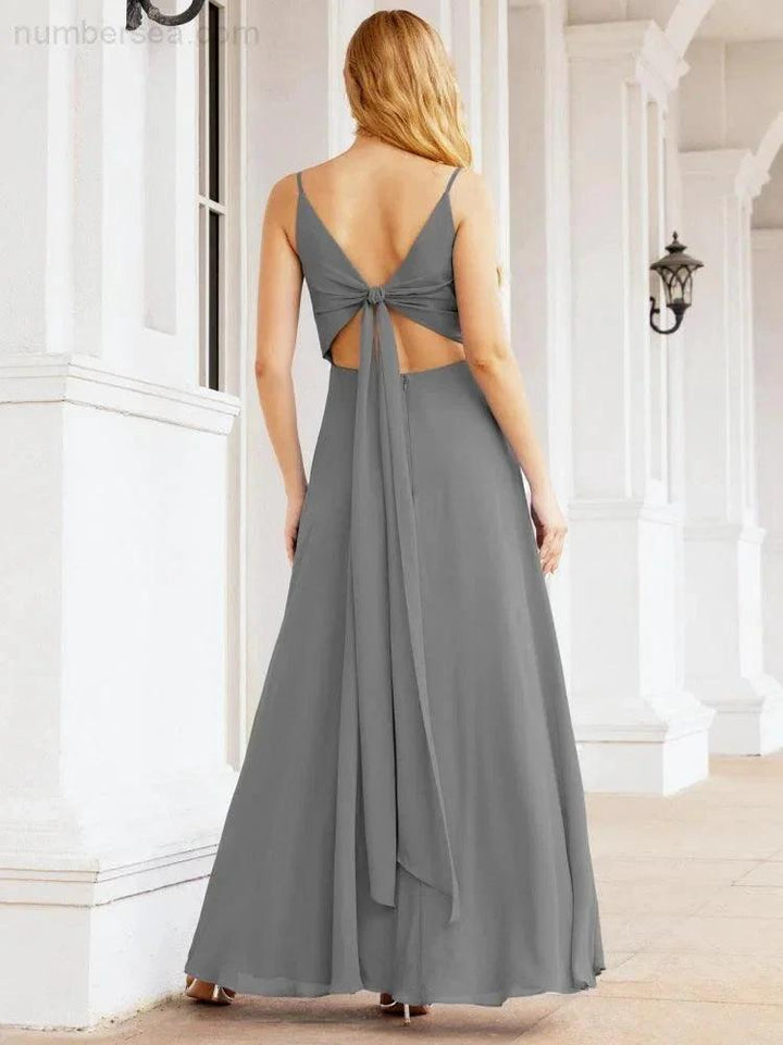 Numbersea Spaghetti Strap Bridesmaid Dresses V Neck Butterfly Back Fromal Evening Party Prom Gown 28036 by numbersea