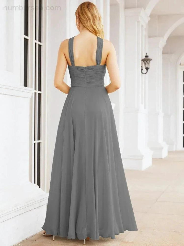 Numbersea Crisscross Halter Bridesmaid Dresses for Party Wedding Evening Prom Maxi Ball Gowns 28053 by numbersea