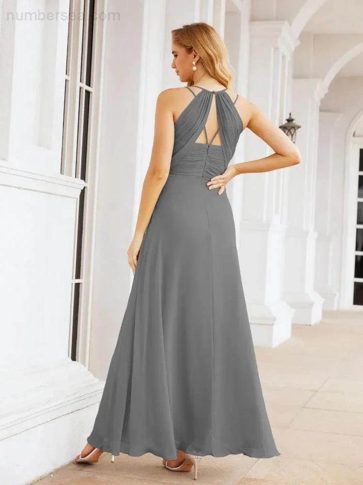 Numbersea Double Spaghetti Straps Bridesmaid Dresses for Women Long Formal Party Dress Side Split 28051 by numbersea