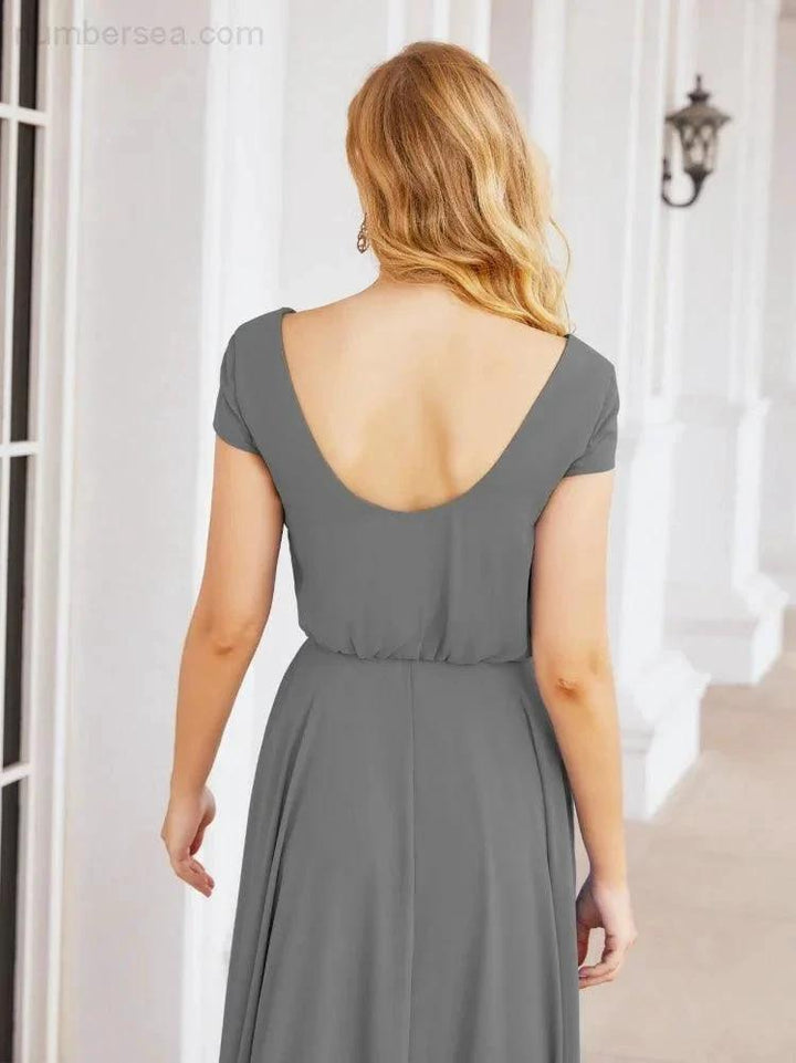 Numbersea V-Neck Bridesmaid Dresses Long Cap Sleeves Prom Evening Formal Gowns 28071 by numbersea