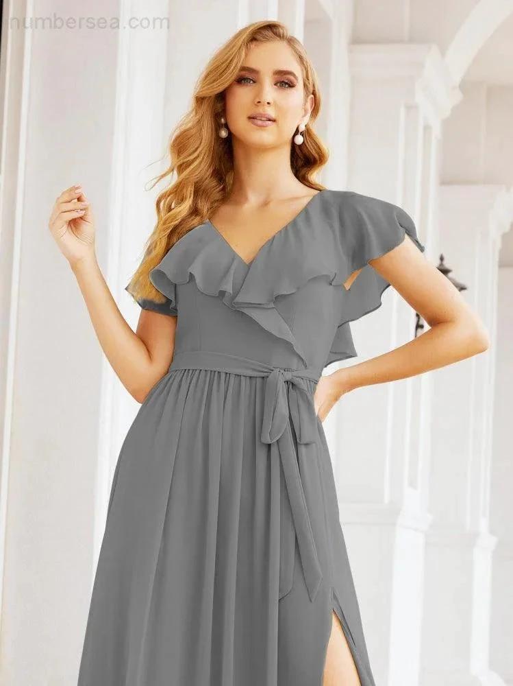 Bridesmaid Dresses with Flutter Sleeves Formal Evening Party Prom Gowns 28044 by numbersea