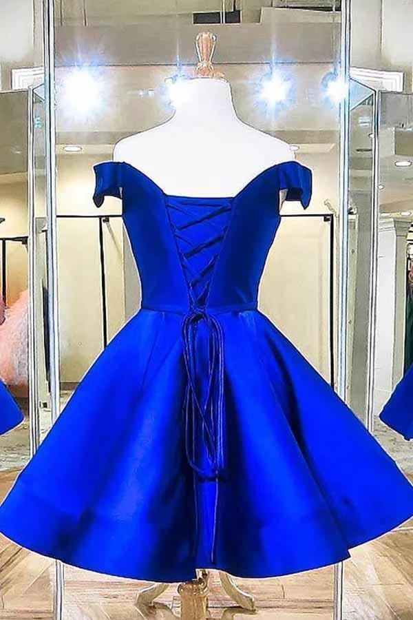 Fashion Off The Shoulder Royal Blue Satin Homecoming Dresses PD041 by pgmdress