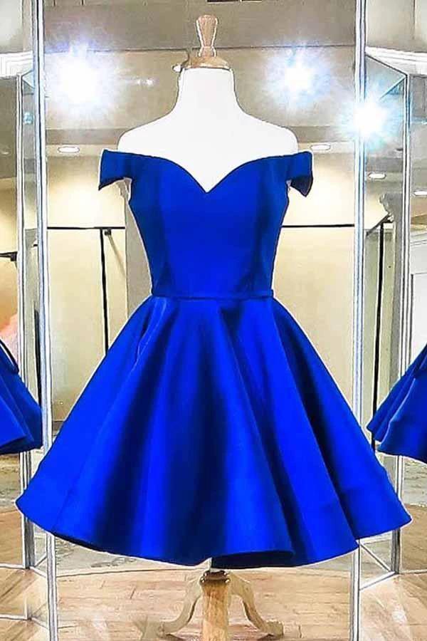 Fashion Off The Shoulder Royal Blue Satin Homecoming Dresses PD041 by pgmdress