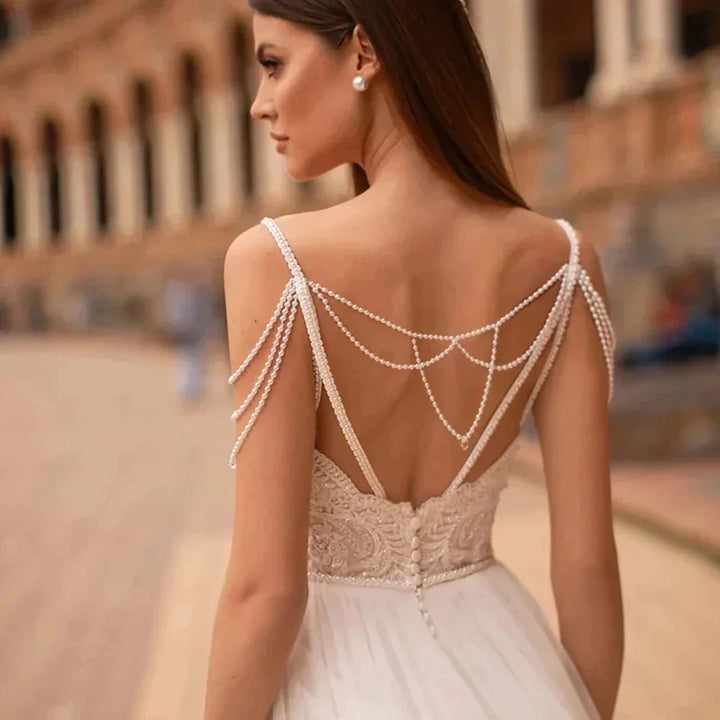Modern Pearls Chain Wedding Dresses Tulle Appliqued Lace Engagement Bridal Party Bride Gowns Robes De Mariée Custom Made by payinti