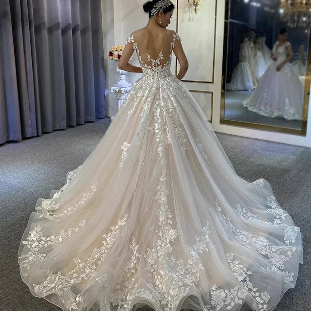 New Gorgeous Wedding Dresses Women's Elegant Off Shoulder A-Line Bridal Gowns Lace Applique Sleeveless Formal Party Robe De by payinti