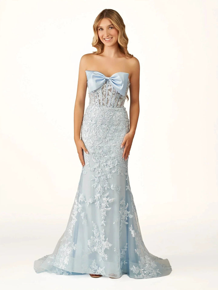 Arvin | Strapless Red Mermaid Lace Appliques Long Prom Dress with Bow by KissProm