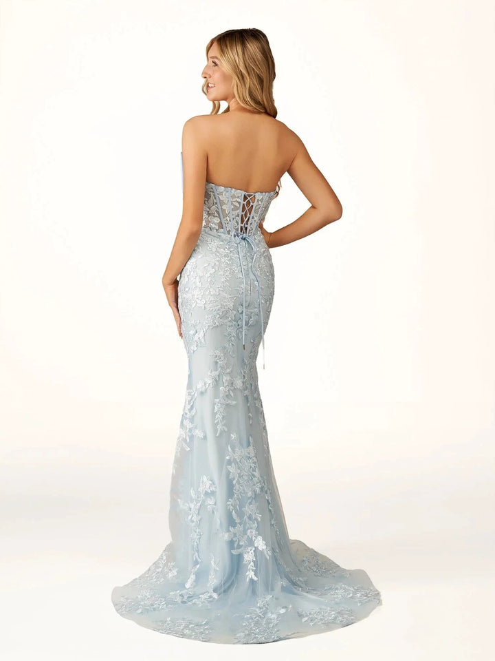Arvin | Strapless Red Mermaid Lace Appliques Long Prom Dress with Bow by KissProm