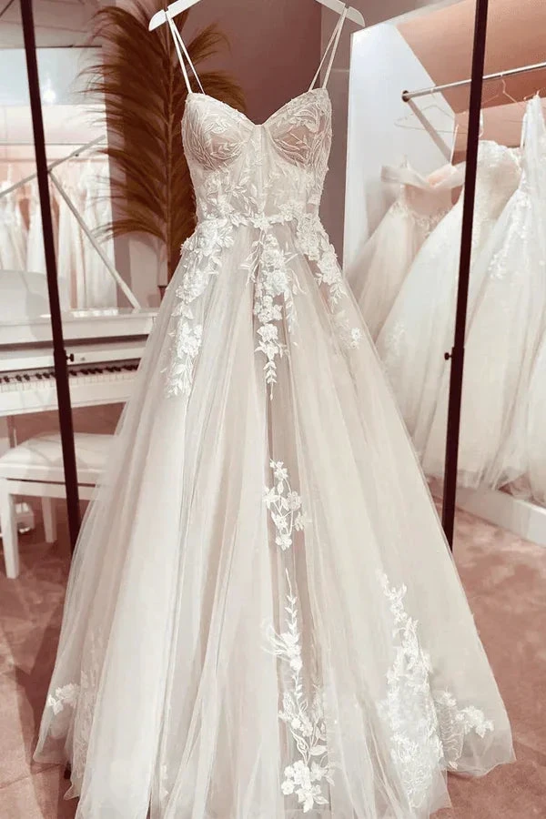 Princess Lace Wedding Dress Bridal Robe 2024 Vestido Spaghetti Straps Chapel Train Champagne Tulle Wedding Gown by NumberSea OFFICIAL STORE