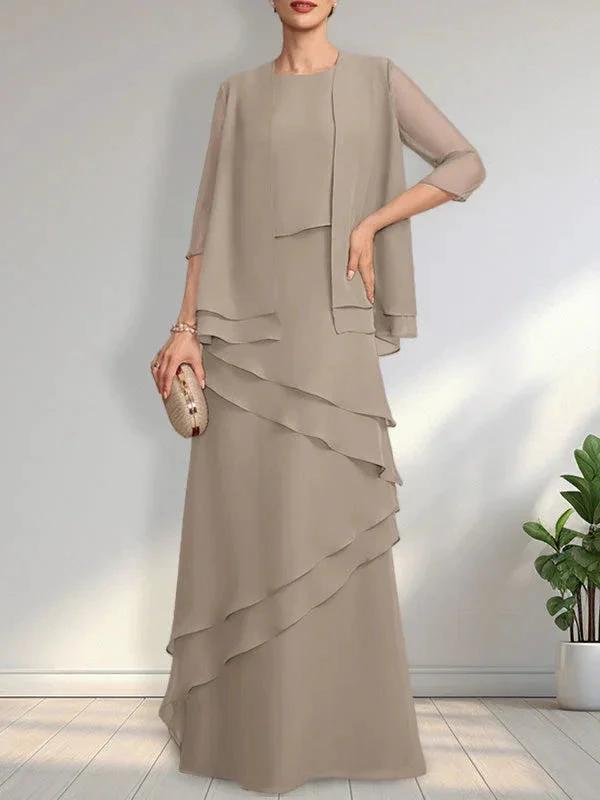 Sheath Scoop Floor-Length Chiffon Mother of the Bride Dress by Dreamylily