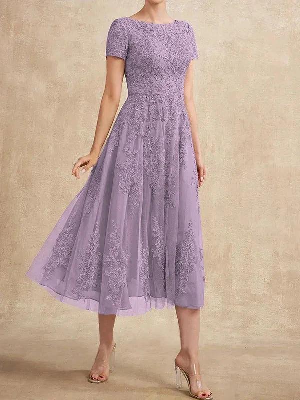 A-line Scoop Tea-Length Tulle Lace Mother of the Bride Dress by Dreamylily