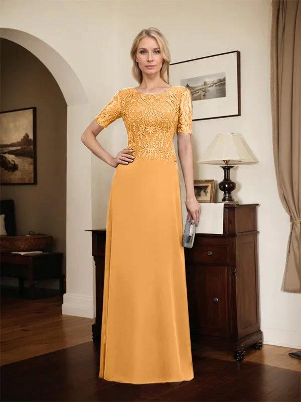 A-line Scoop Floor-Length Lace Chiffon Mother of the Bride Dress With Sequins by Dreamylily